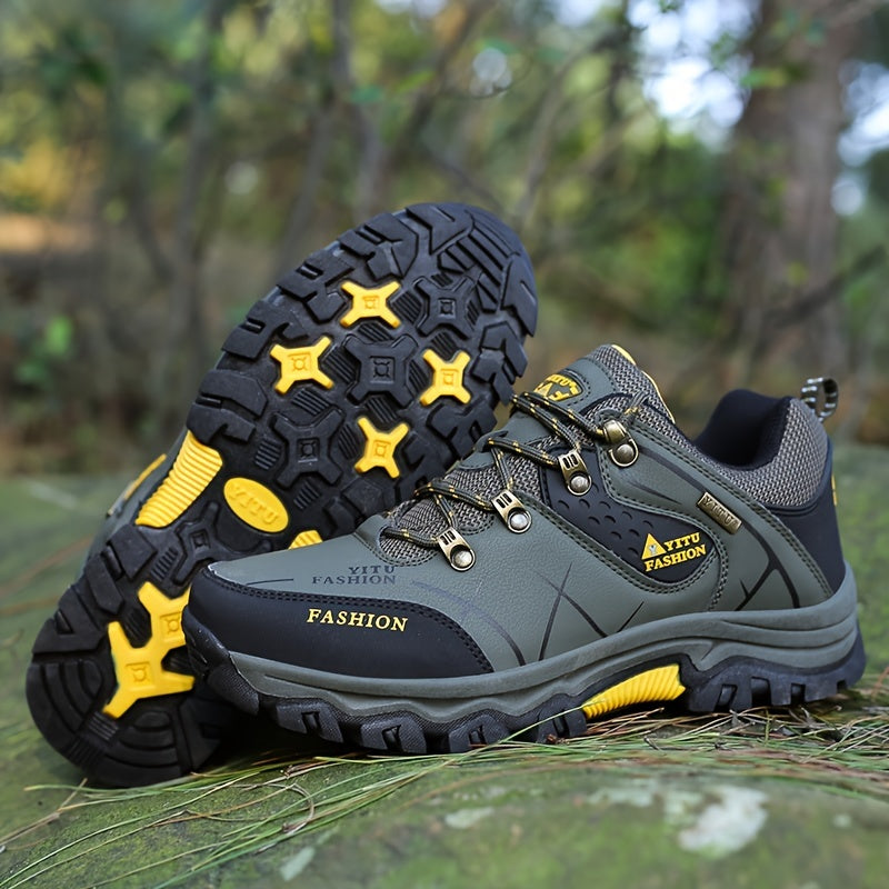 Men's Fashion Mesh Breathable Color Block Anti-skid Lace Up Hiking Shoes