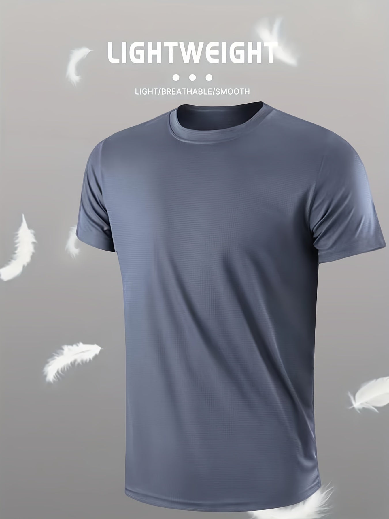 Men's Lightweight Sports T-Shirt - 100% Polyester, Moisture-Wicking, Breathable, Smooth Fabric, Round Neck, Short Sleeve, for Sports, Training, Casual, Party, Beach, Night Out - Unisex-Adult