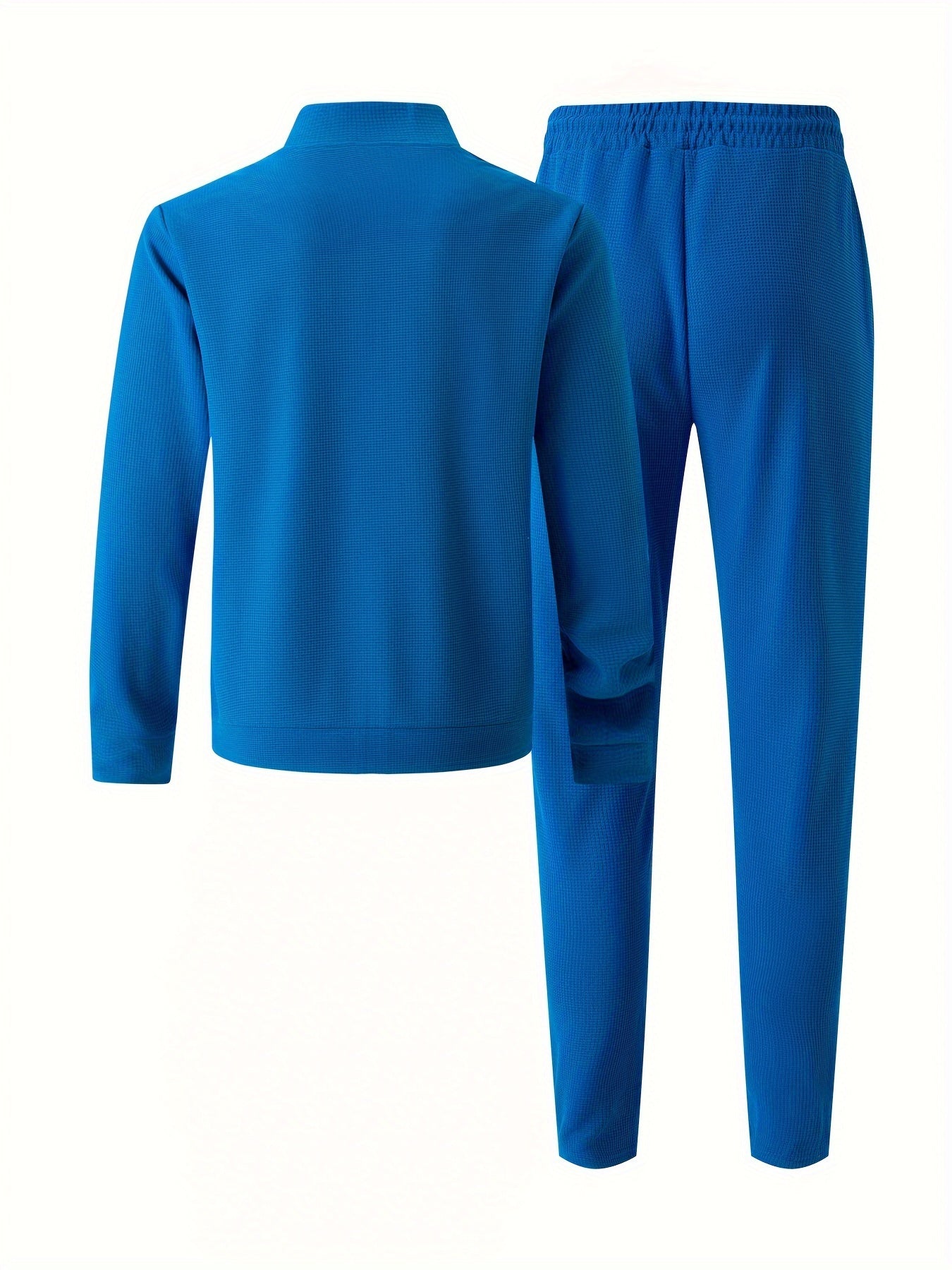 Baseball Collar Jacket and Pants Set in Waffle Fabric