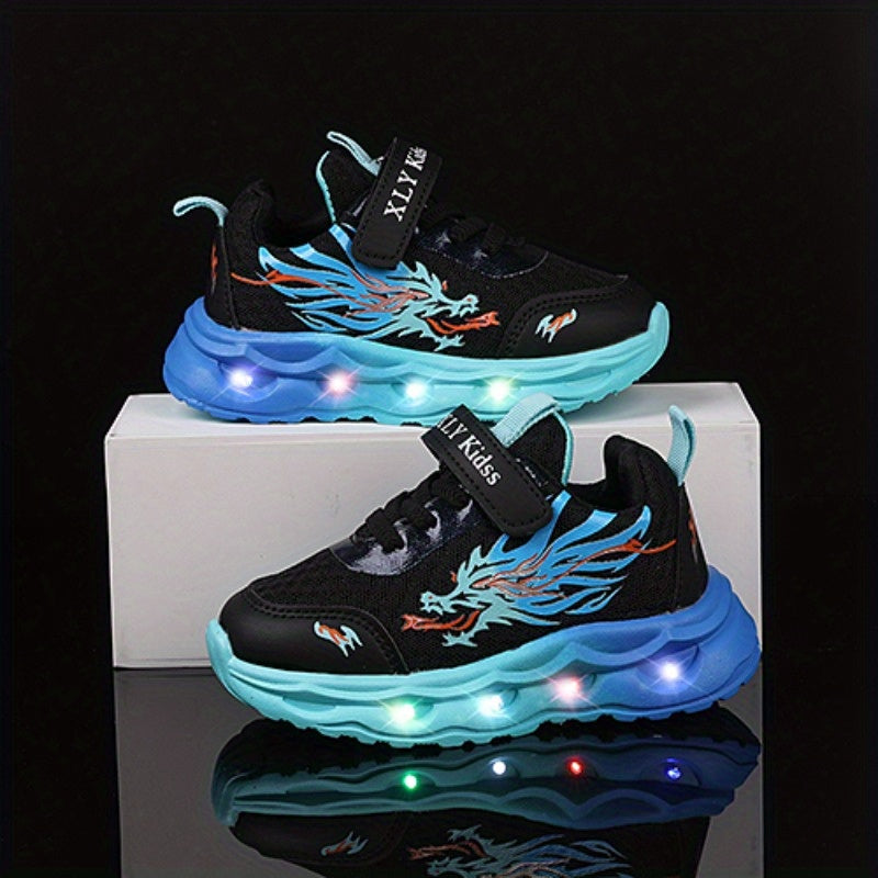2025 New Youngsters' LED Light-Up Sneakers - Sparkling Cartoon Dad Shoes for Boys & Girls, Closure, Breathable Fabric Upper & Durable PVC Sole, All-Season Casual Wear, Kid Shoes, Everyday Youngsters'S Footwear, Fun Youngsters