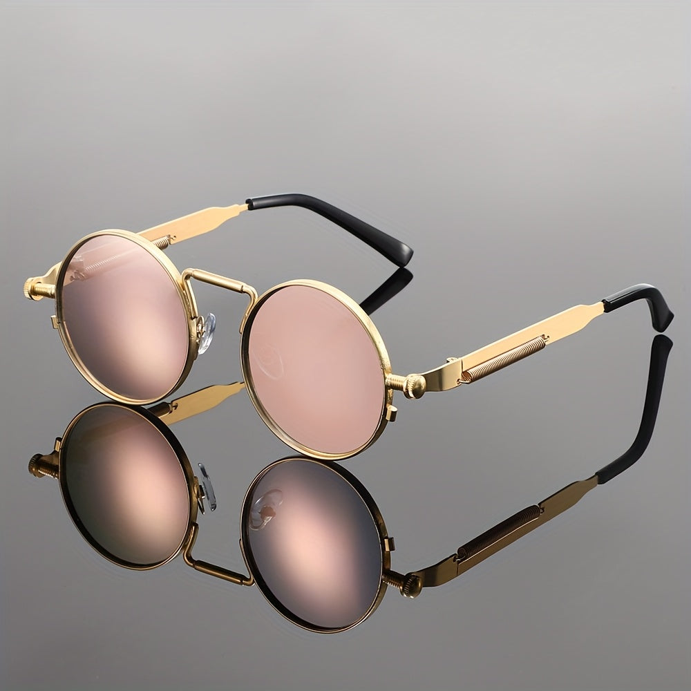 Men's Retro Round Fashion Glasses - Zinc Alloy Frame & Blue-Tinted Polycarbonate Lenses, Y2K Vintage Style for Everyday Fashion, Special Occasions & Holiday Gifts, Vintage Glasses, Trendy Eyewear, Bold Design, Durable Lenses,