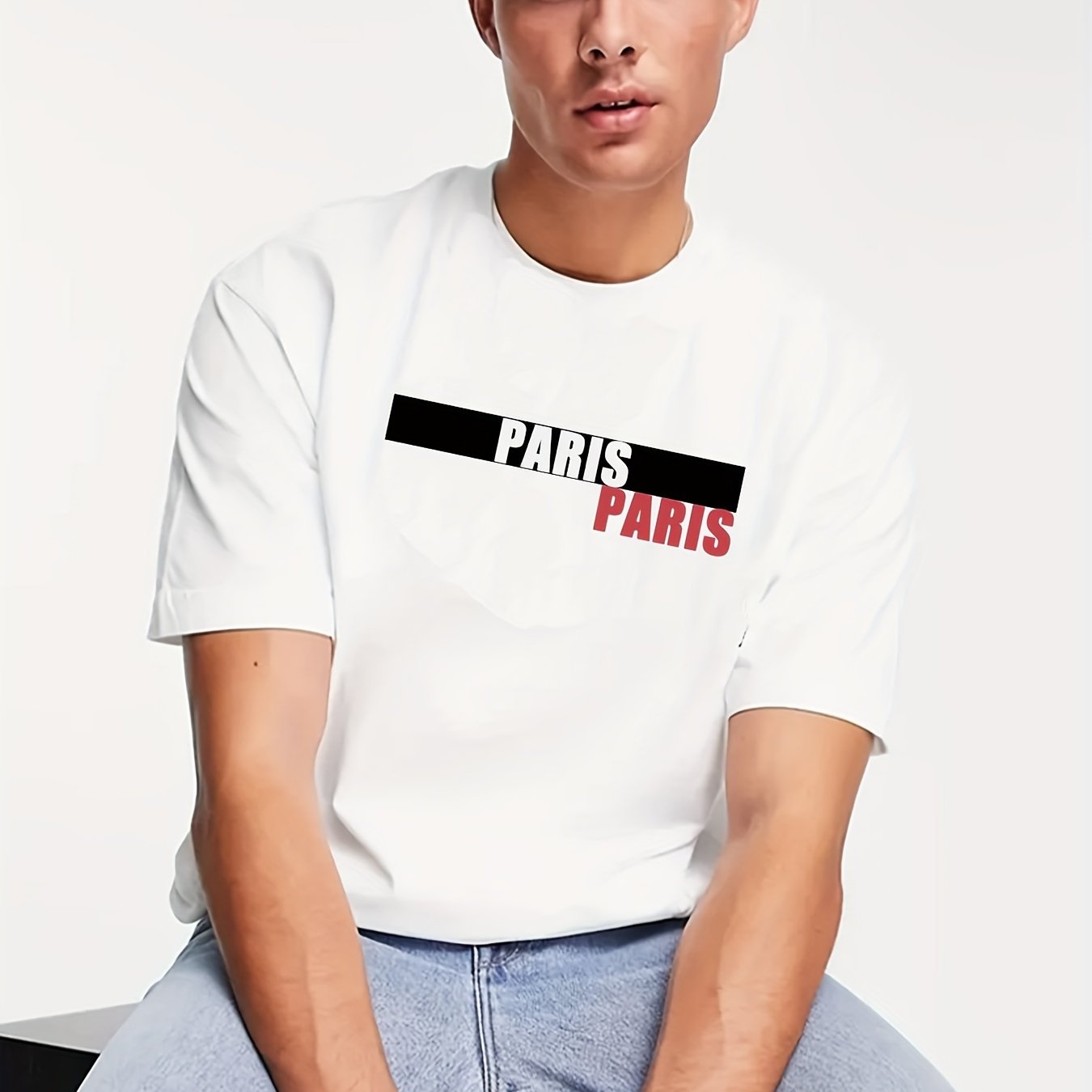 New Summer Round Collared Short Cuff T Dress for Men's Wear with Free Print