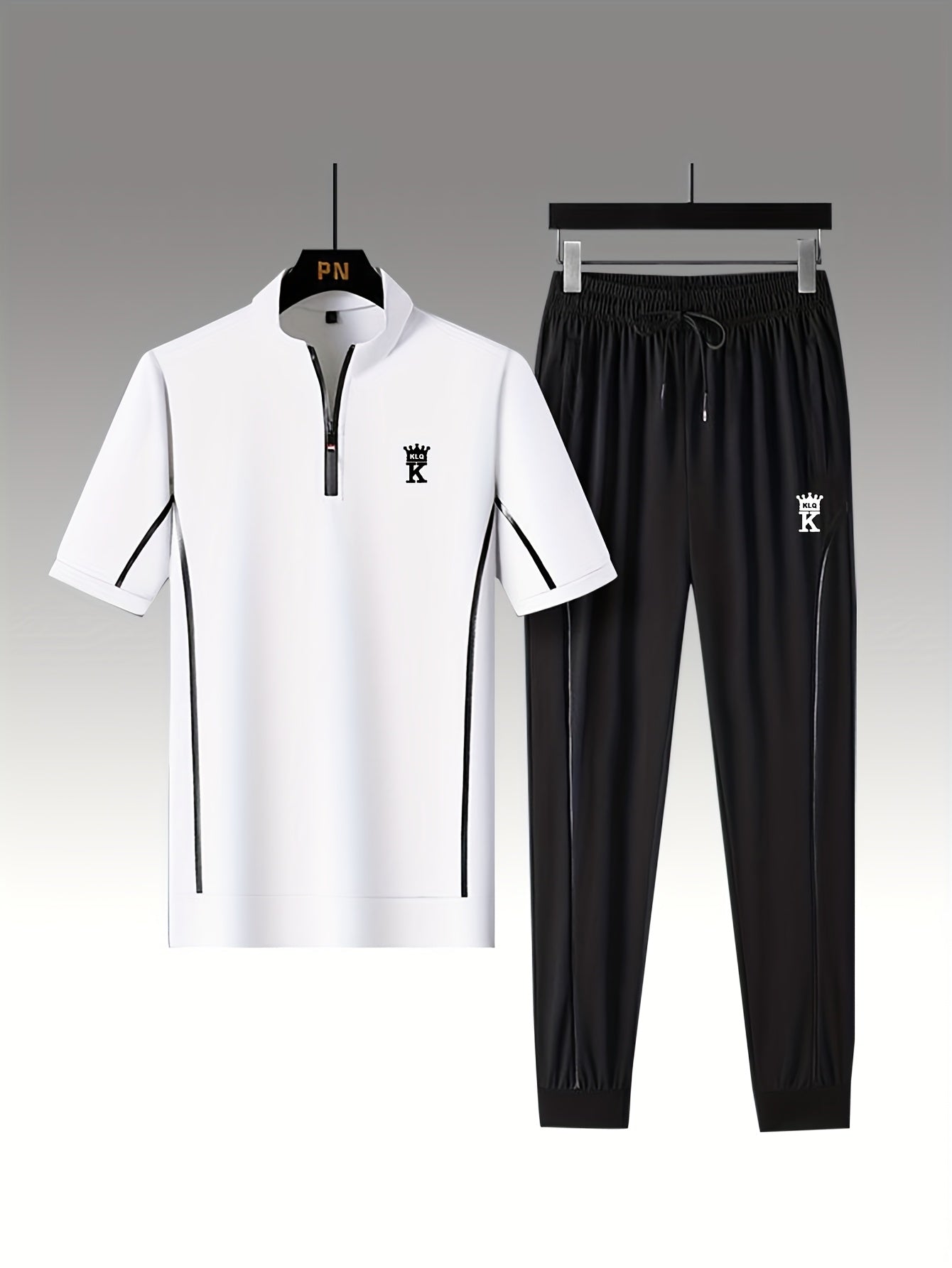 Men's Summer Casual Stand Collar Drawstring Sportswear Set