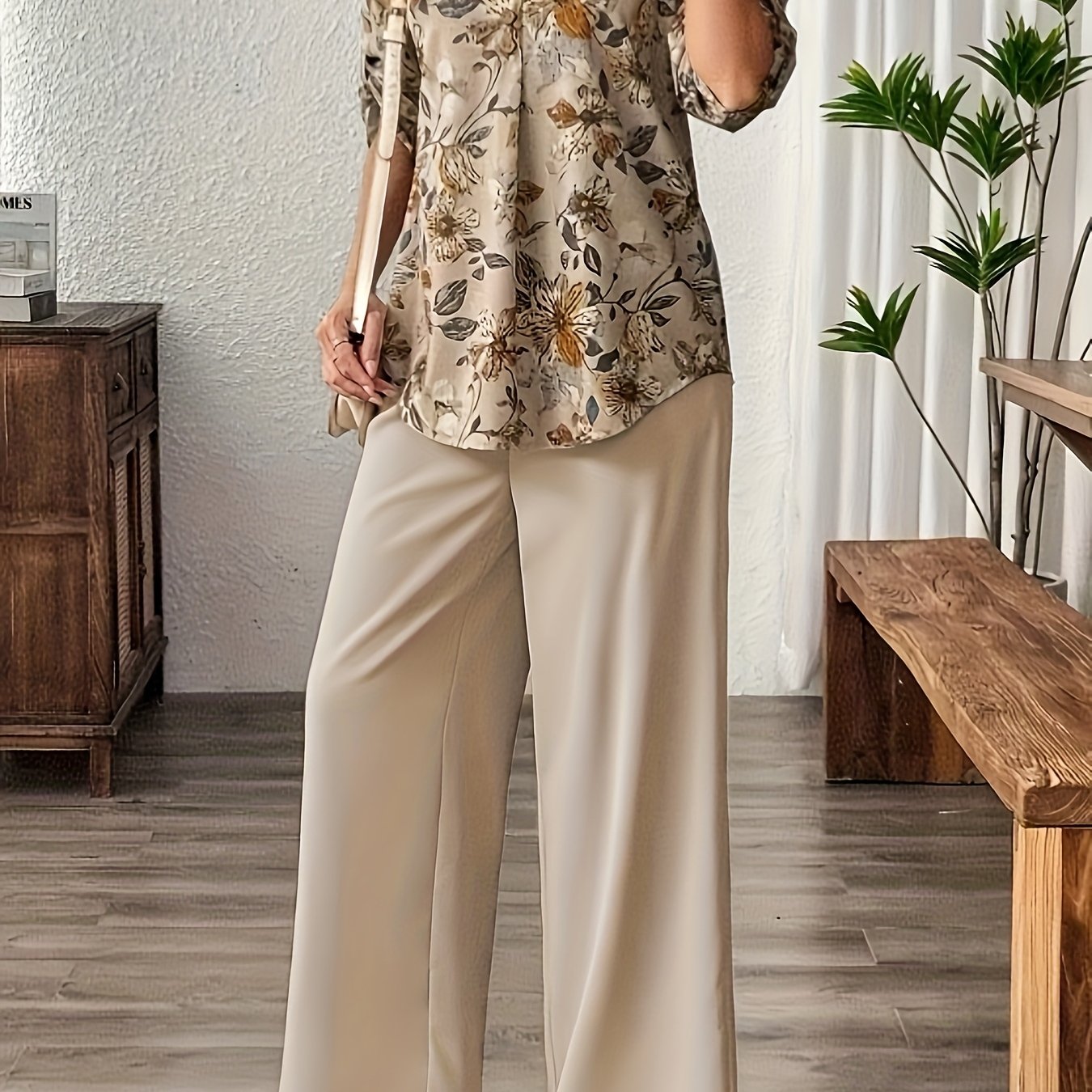 Women's Floral Print Top and Pants Set