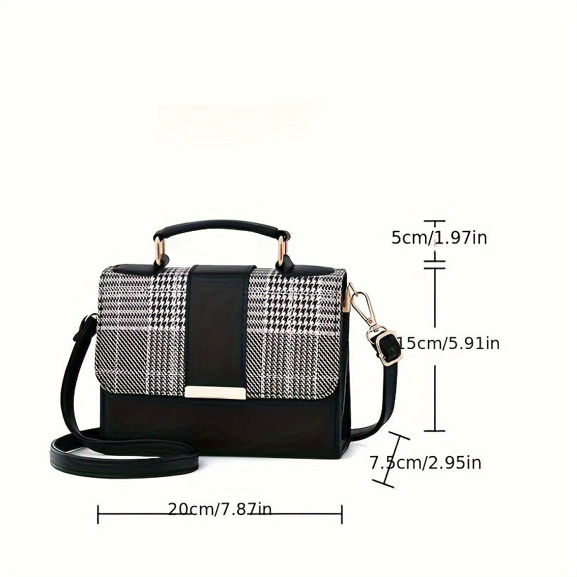 Mini Checkered Crossbody Bag, Fashion Top Handle Square Purse, Casual Shoulder Bag For Women