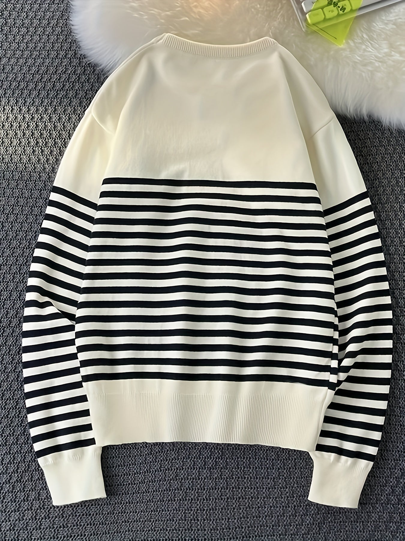 Striped Crew Neck Pullover Sweater, Casual Long Sleeve Versatile Sweater, Women's Clothing