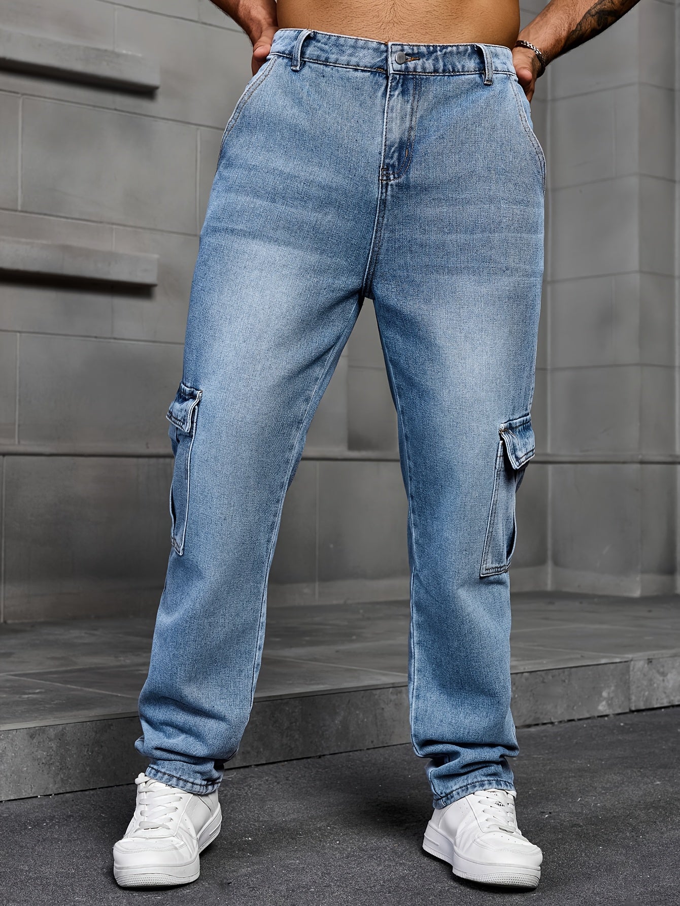 Men's Classic Blue Denim Jeans - 80%, Regular Fit, Machine Washable, Solid Color, All-Season Casual Wear, Comfortable Denim | Relaxed Fit Jeans | Textured Denim Pants