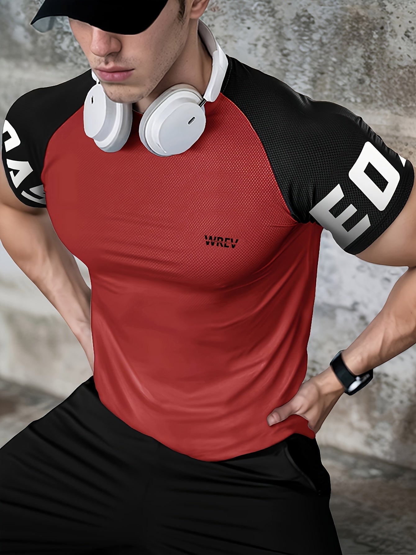 Men's Quick-Dry Breathable Mesh Sports T-Shirt - Summer Gym Workout Top with Contrast Black & White Sleeves & for Man Letter Print, Slim Fit for Running Training Casual Wear, Breathable Running Gear | Sporty Casual Tee | Mesh