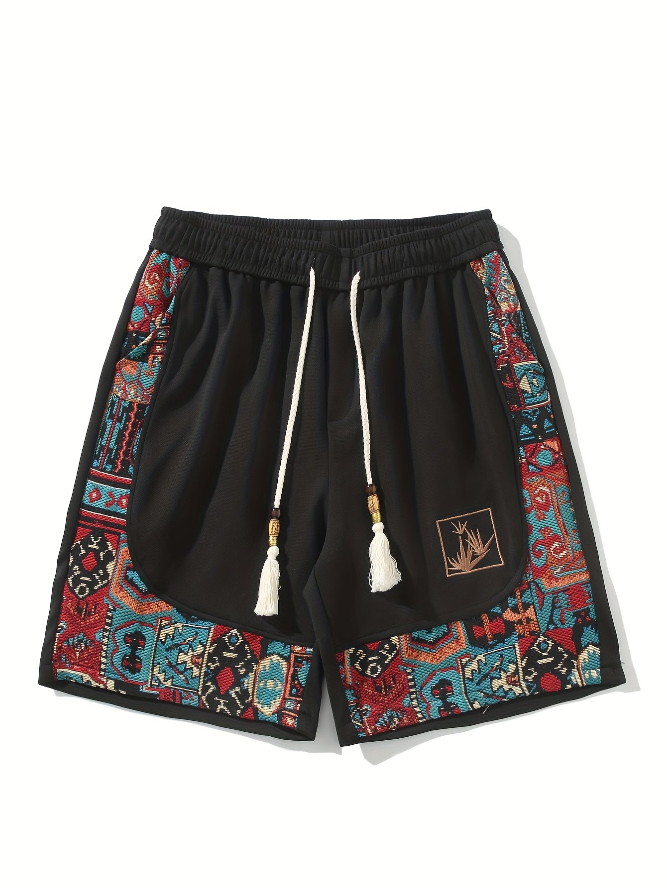 2pcs Men's Summer Casual Outdoor Set, Fashion Ethnic Style Round Neck Short Sleeve T-Shirt and Shorts Suit with Embroidery Design Loose Fit, Short Sleeve + Drawstring Shorts Combo, Suitable for Summer Outdoor Activities