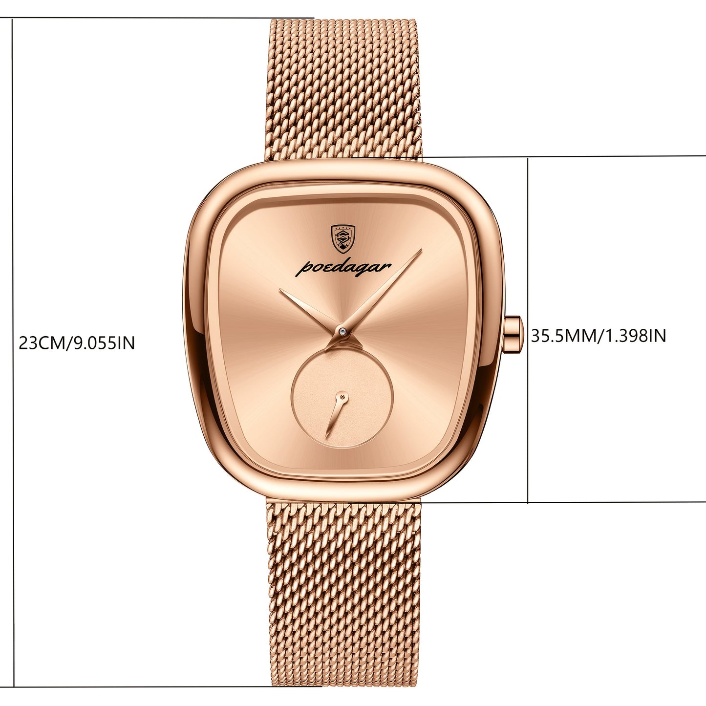 POEDAGAR Elegant Women's Quartz Watch - Waterproof, Stainless Steel Mesh Band, Rose Golden Square Dial, Black Strap, Perfect for Parties & Casual Attire, Stylish Timepiece | Elegant Design | Mesh Strap Watch, Watch Accessorie