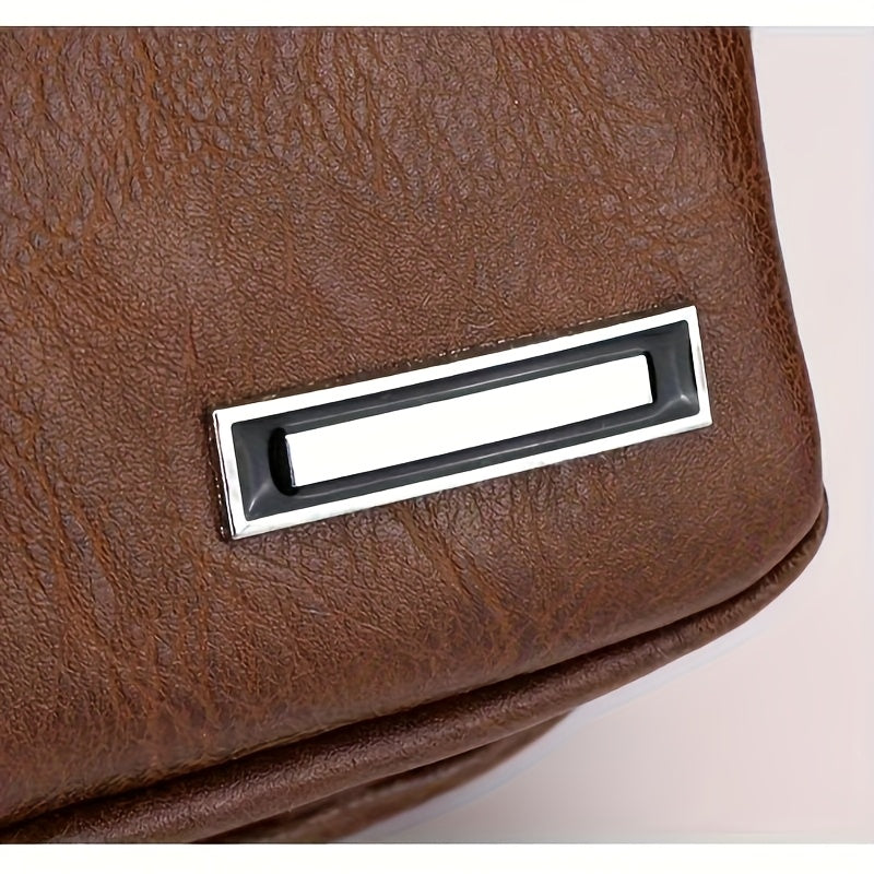 2025 New Men'S Fashion Chest Bag - Soft Faux Leather Anti-Theft Crossbody Bag with Multiple Compartments, Adjustable Strap & Zipper Closure for Gym, Travel, Casual Outings (Brown), Secure Travel Pouch, Textured Finish