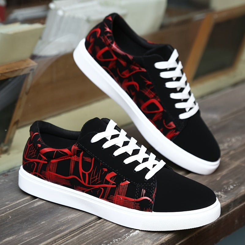 Men's Trendy Street Style Low Top Skateboard Shoes, Comfy Non Slip Lace Up Casual Sneakers For Men's Outdoor Activities