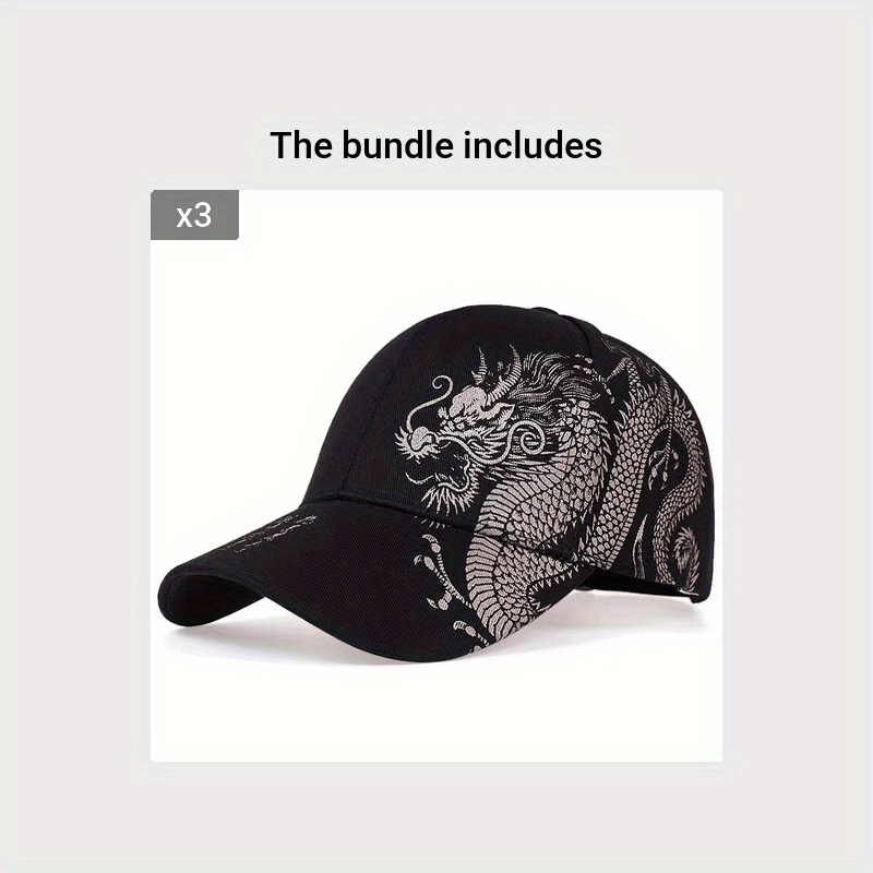1pc Unisex Sunshade Breathable Adjustable Baseball Cap With Dragon Print For Outdoor Sport, Ideal choice for Gifts