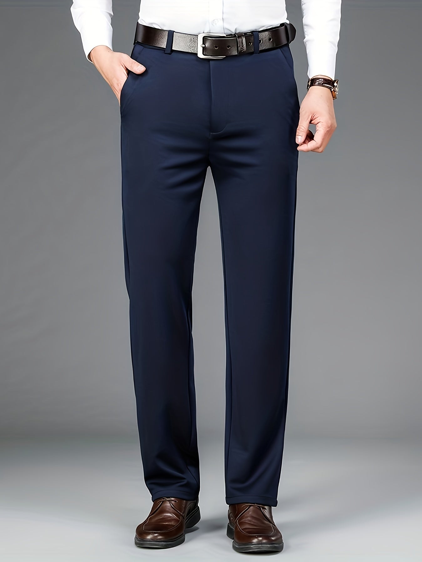 Men'S Classic Black Dress Pants - Nylon Blend, Straight Leg, Straight Leg Pants for Business Occasions