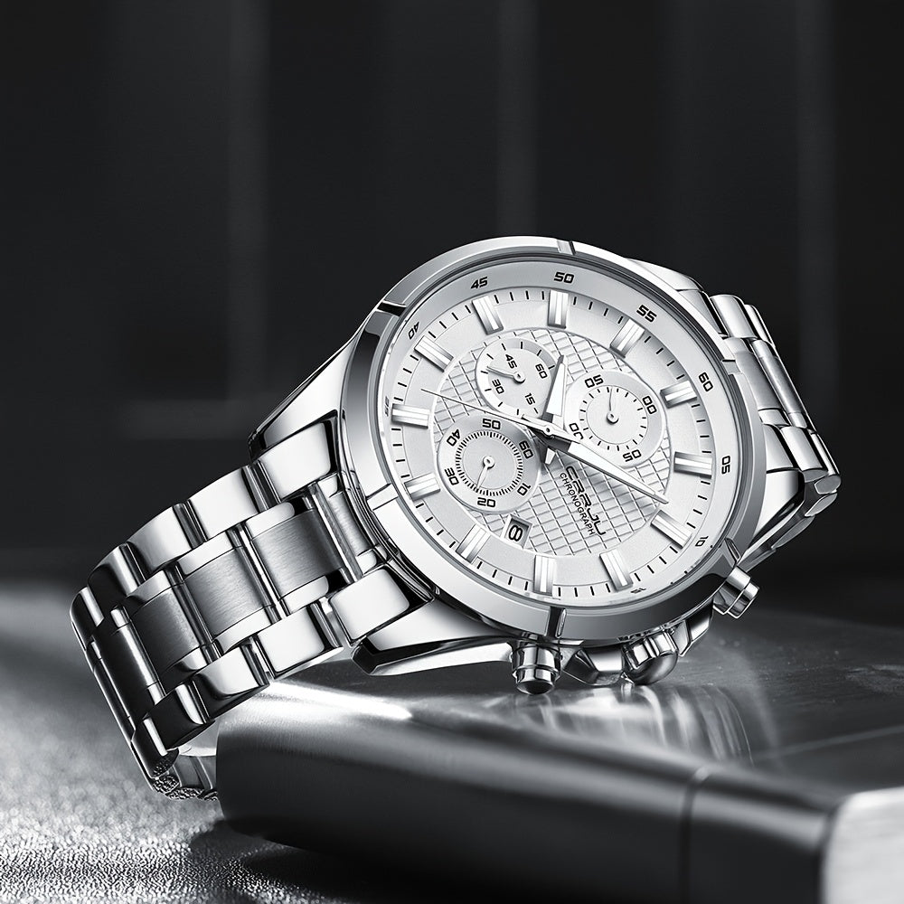 CRRJU Men's Watch Fashion Luxury Multifunctional Stainless Steel Quartz Watch