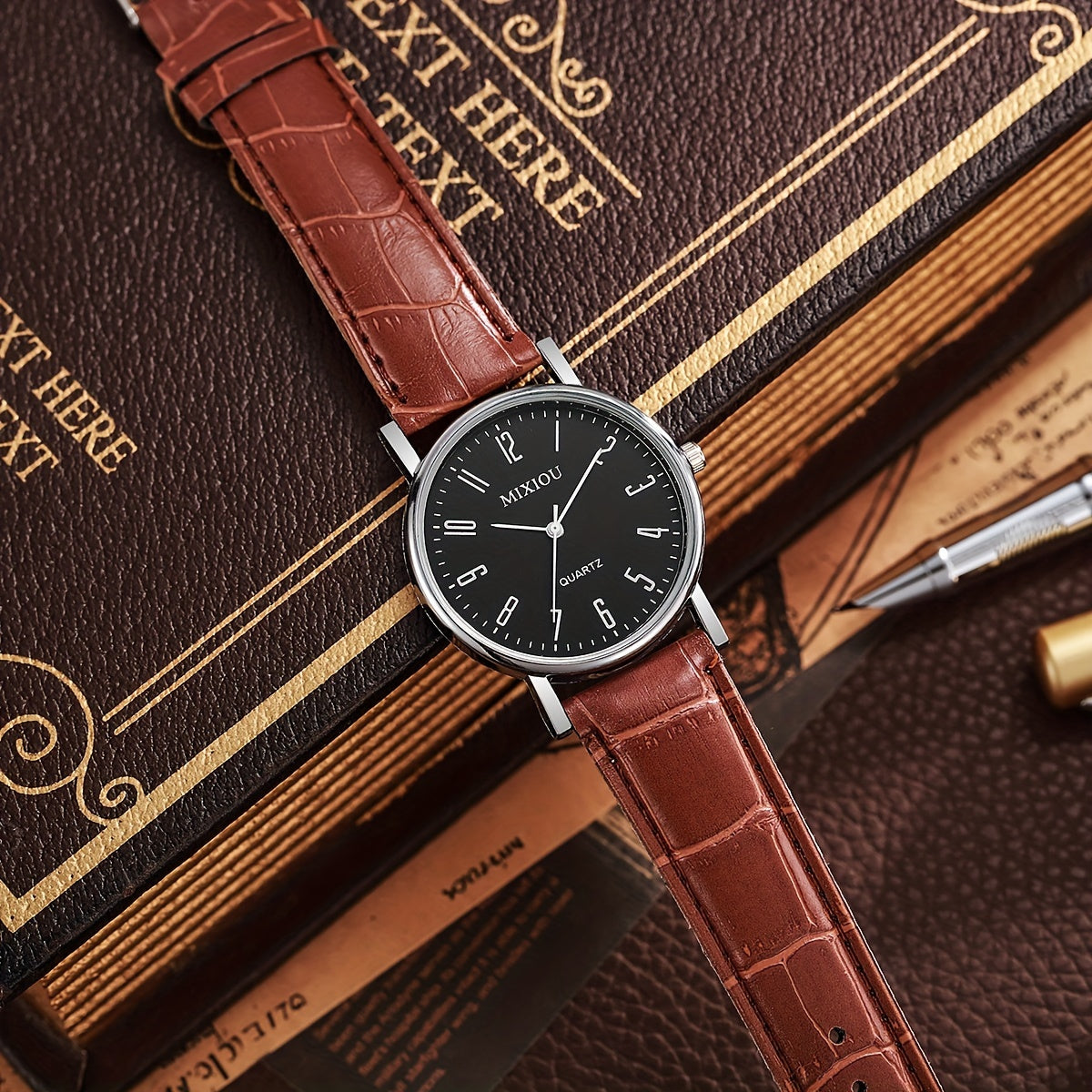 1pc Minimalist Quartz Wrist Watch for Women and Men, Round Plastic Case, PU Leather Band, Non-Rechargeable Button Battery - Elegant Timepiece