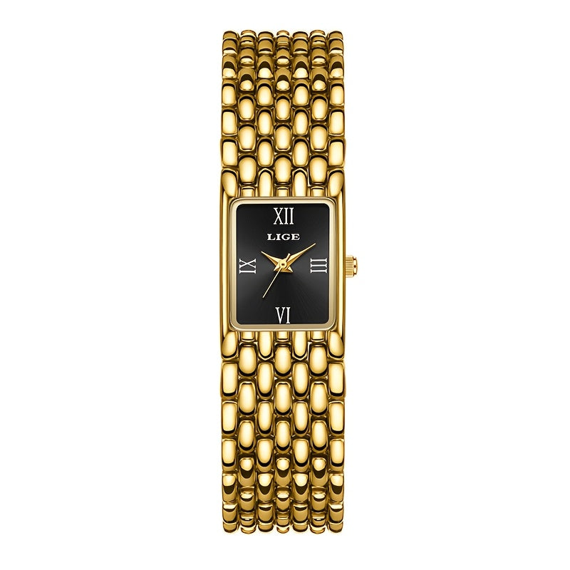 LIGE Women'S Luxury Quartz Watch - Stainless Steel Band, Blue Dial with Roman Numerals, Elegant Fashion Timepiece for Casual or Sporty Wear, Elegant Timepiece | Sleek Watch Design | Alloy Watch Case