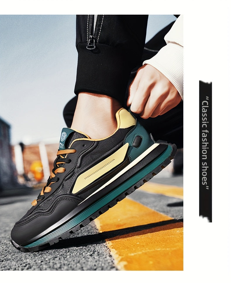 Men's Breathable Casual Sneakers - Trendy Low-Top Lace-Up Sneakers with Soft Rubber Sole, White & Black Design for Spring/Summer, Perfect for Running and Casual Attire, Versatile Running Footwear | Sporty Aesthetic Shoes | Co