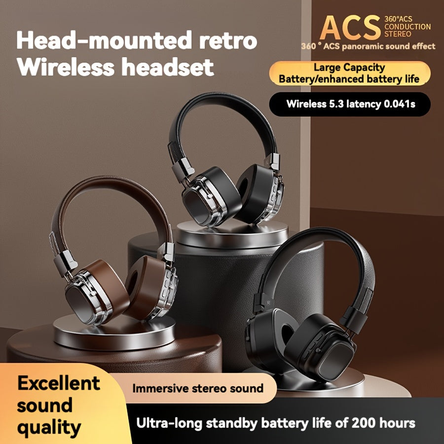 Vintage-Inspired Over-Ear Wireless Headset With Wireless 5.3 Chip - No Lag Gaming, Hi-Fi Sound & Deep Bass, Long-Lasting 350Mah Battery, Ideal For Music Lovers & Athletes