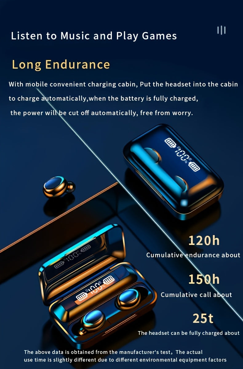 High-Fidelity Stereo Wireless Earphones, In-Ear Headphones with Touch Control and Noise Reduction for Voice Calls, USB Charging, Lithium Battery of 800mA, Long-Life Sports Gaming Headphones with Display