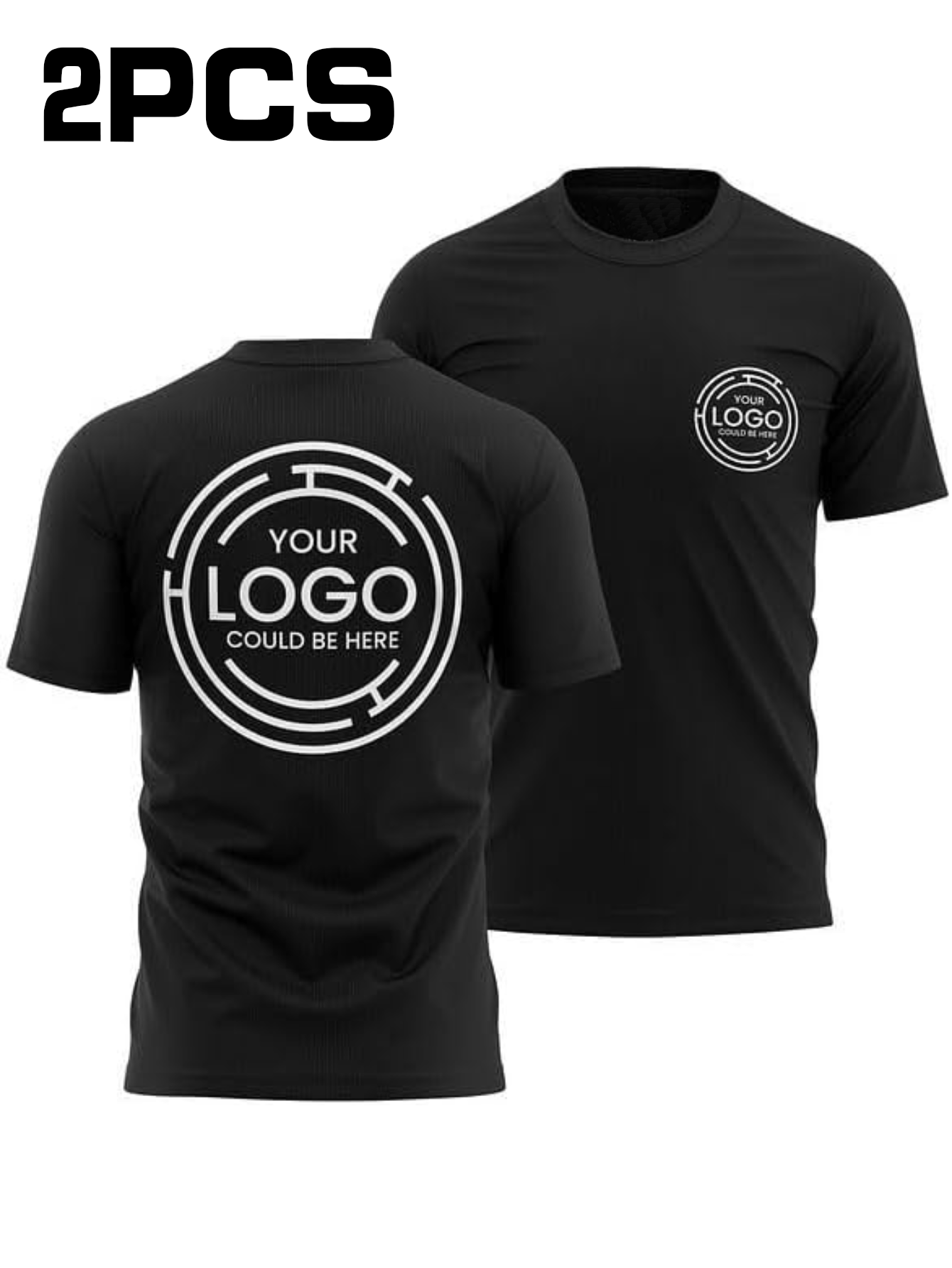 2pcs Men's Quick-Dry T-Shirts - Moisture-Wicking Breathable Gym Shirts with Custom Logo Print, Regular Fit Round Neck for Workout & Casual Wear, Workout Shirts, Durable Sportswear