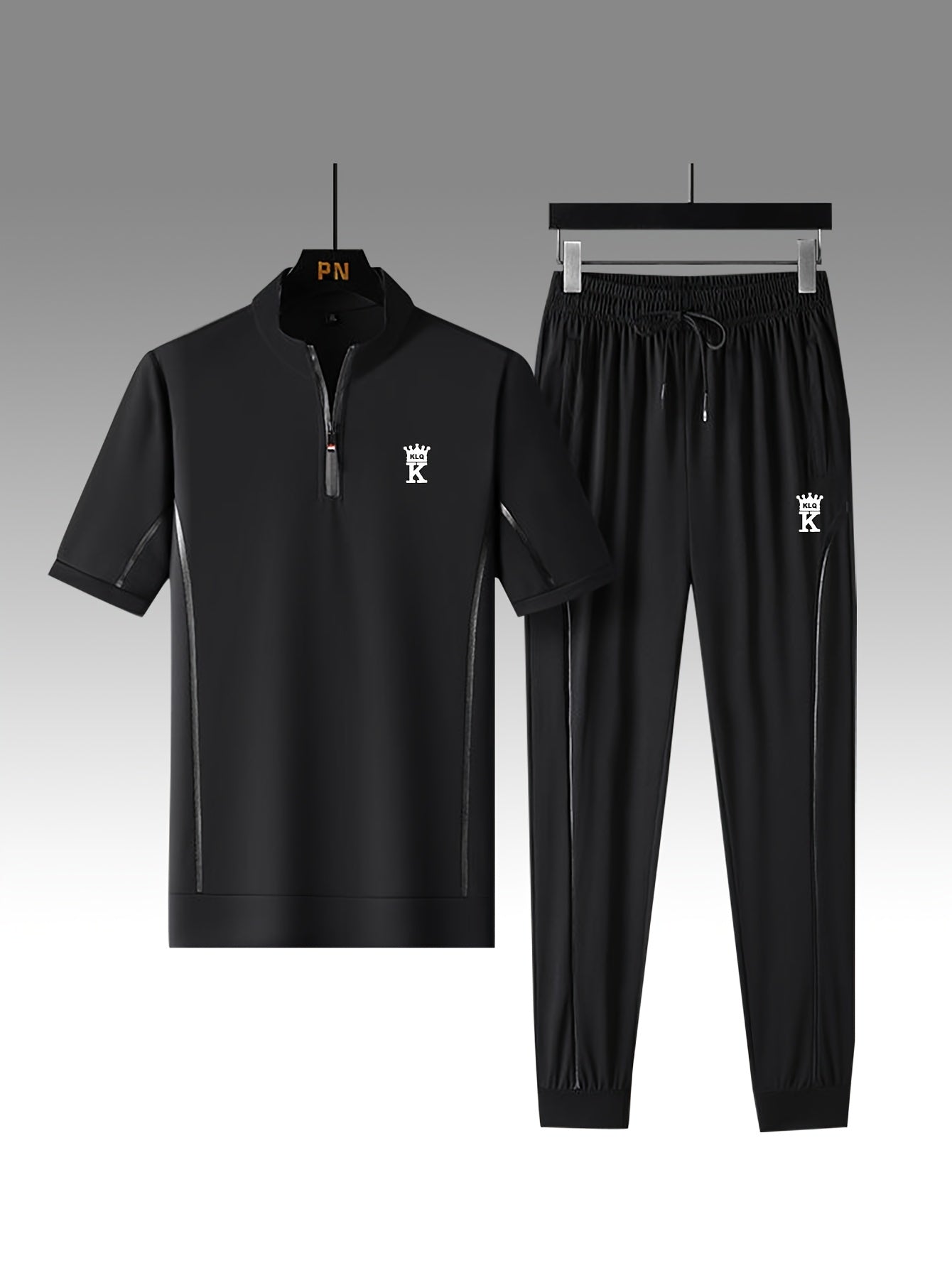 Men's Summer Casual Stand Collar Drawstring Sportswear Set