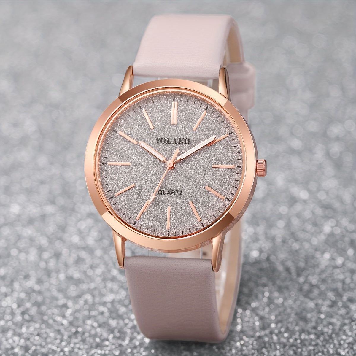 Women's Casual Quartz Watch with Frosted Scale Dial + Jewelry Set 6pcs/set without Watch Box