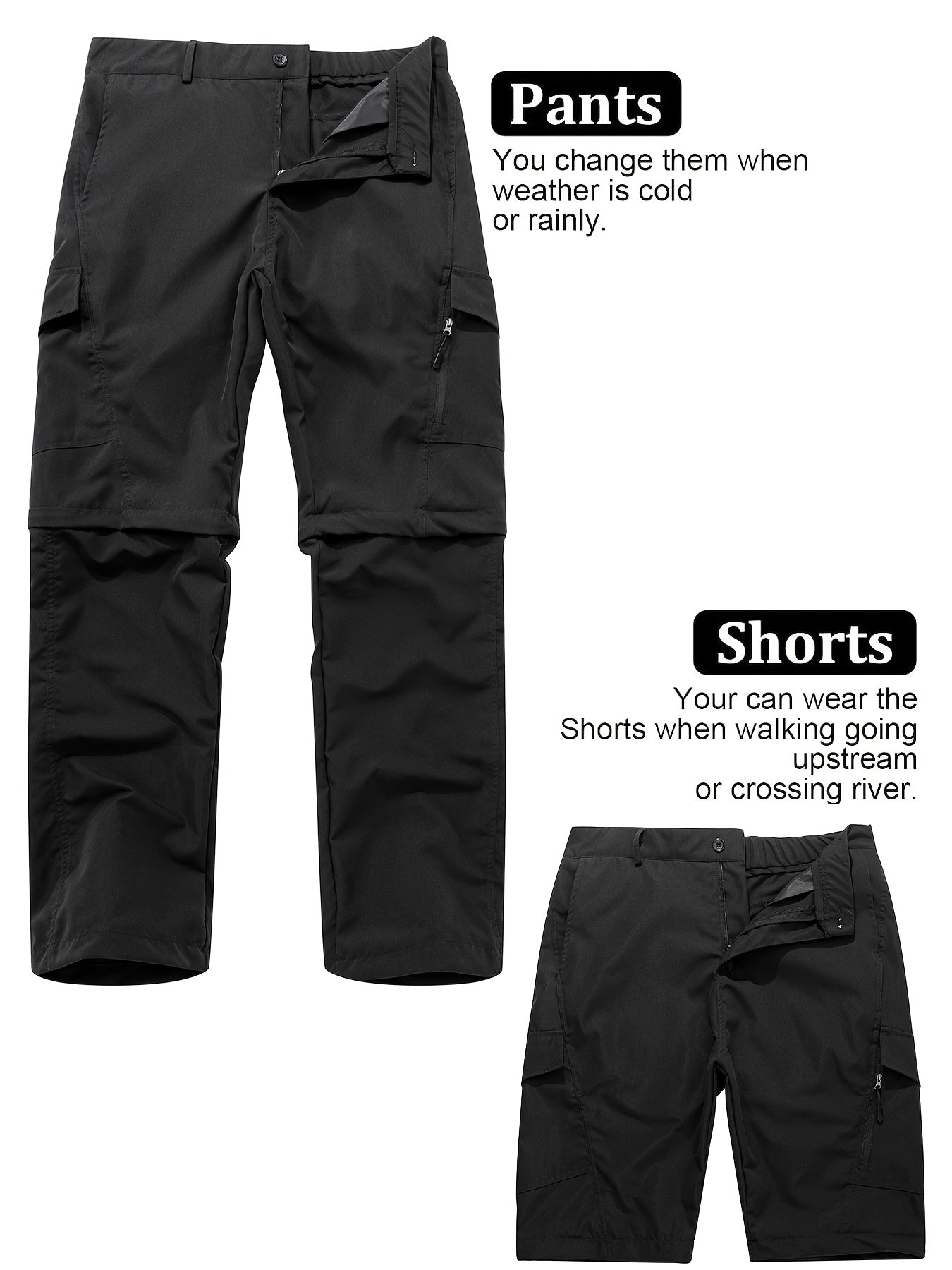 Men's Convertible Hiking Pants - Durable, Zip-Off Cargo Trousers for Fishing & Running, Casual Outdoor Wear with Pockets