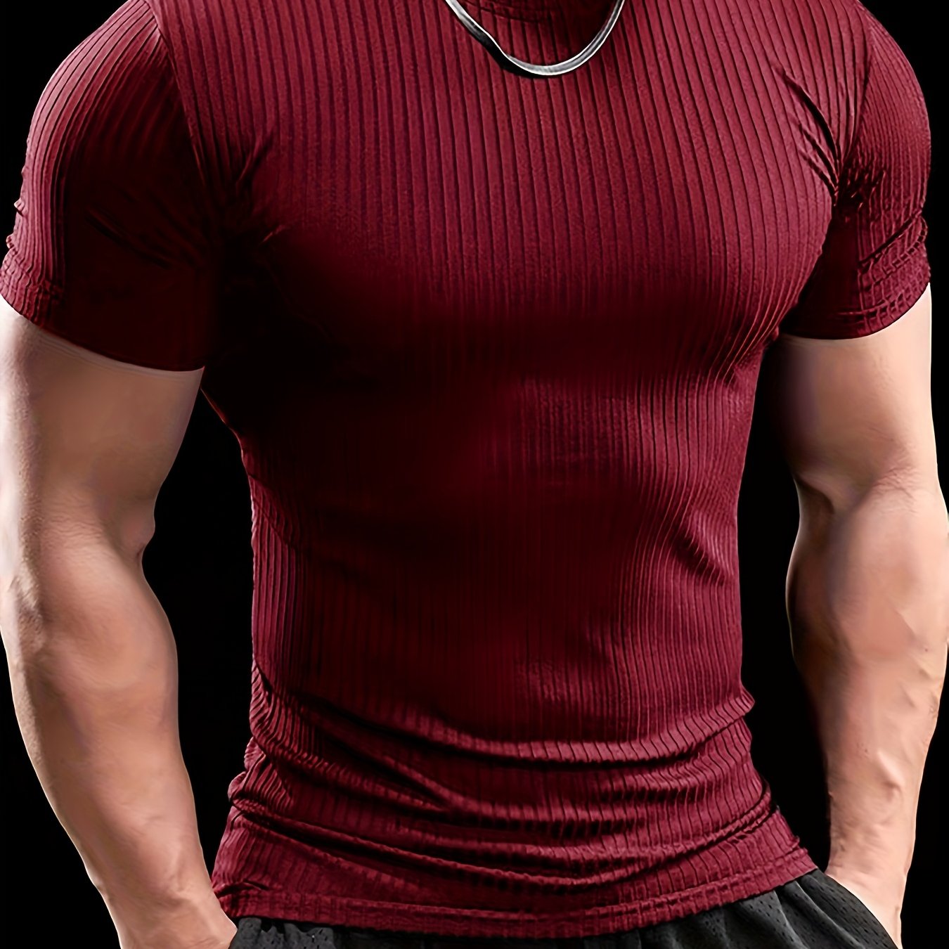 Men's Stretch Fit Short Sleeve T-Shirt - Breathable, Comfortable Polyester Blend, Solid Blue, Crew Neck, Casual & Sporty Style for Spring/Summer