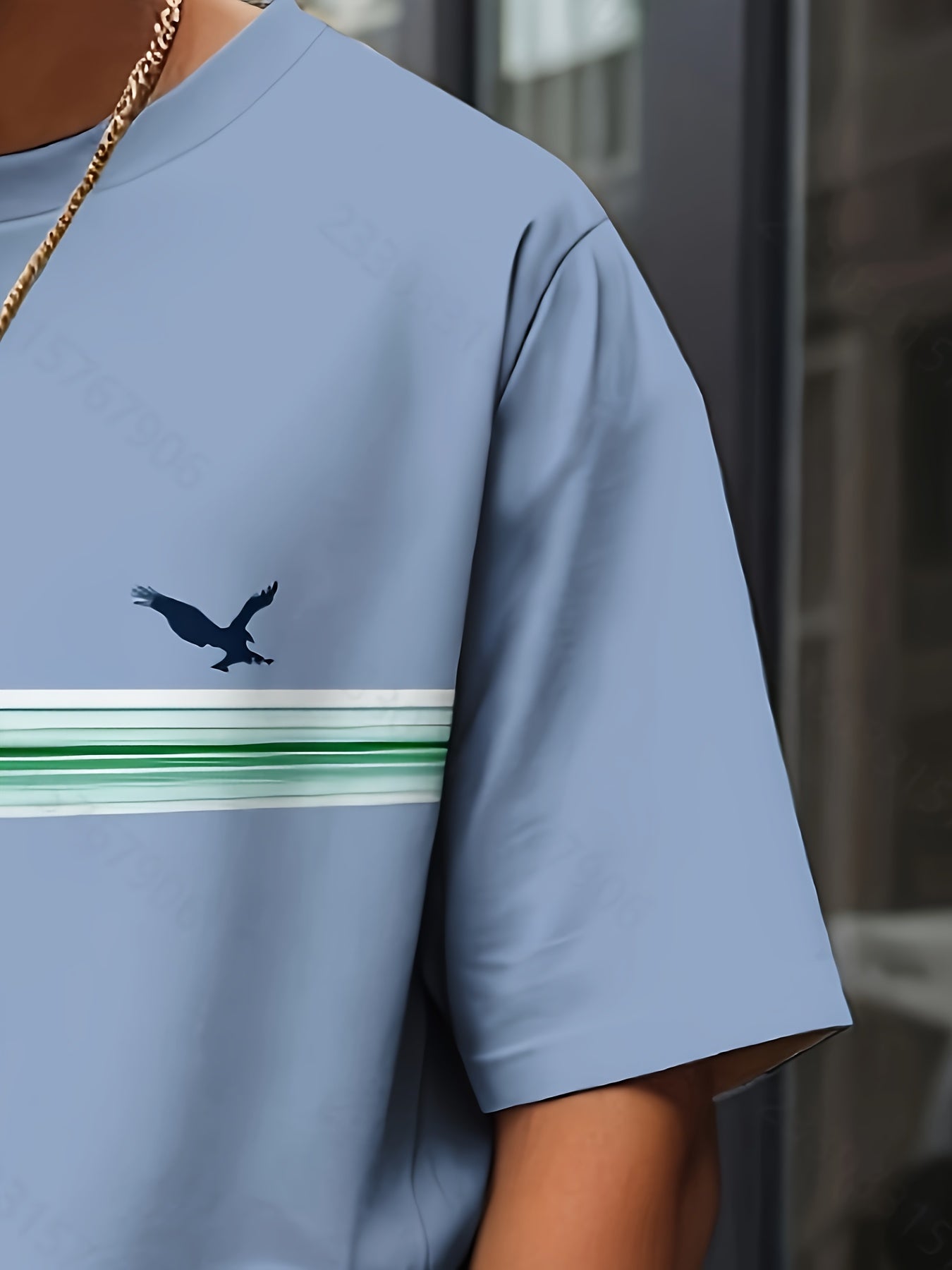 Men'S Casual Summer Two-Piece Athletic Wear Set - Light Blue T-Shirt with Green & White Stripes, Matching Shorts, Perfect for Daily Leisure, Vacation, and Sports, Casual Sportswear | Relaxed Fit Shorts | Stretchable Fabric