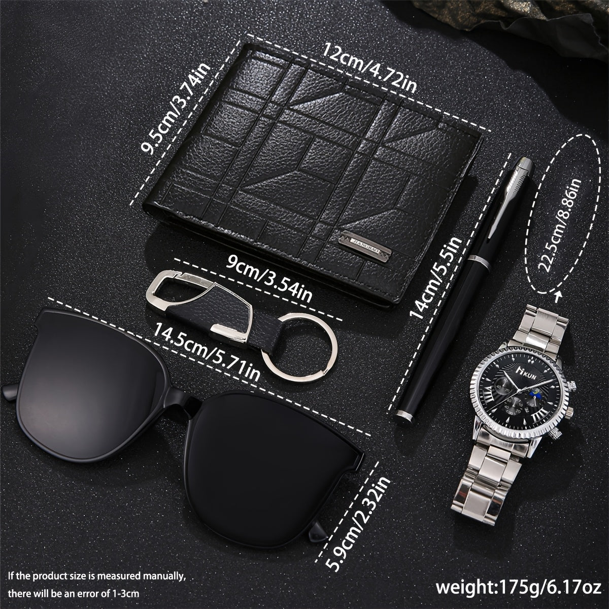 5pcs Elegant Men's Gift Set: Quartz Watch with Date Display, Stylish Wallet, Sleek Pen, Keychain & Pilot Fashion Glasses - Non-Waterproof, Alloy Case & Band, Perfect for Valentine's Day