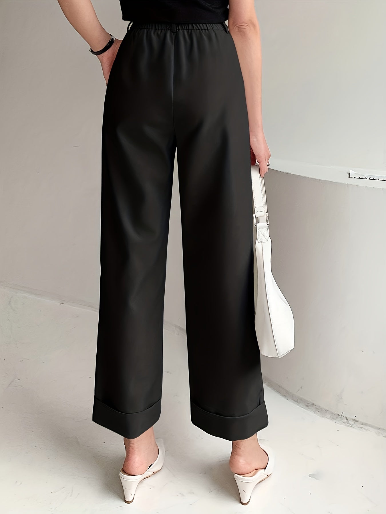 Slant Pockets Wide Leg Suit Pants, Casual Loose Pants For Spring & Summer, Women's Clothing