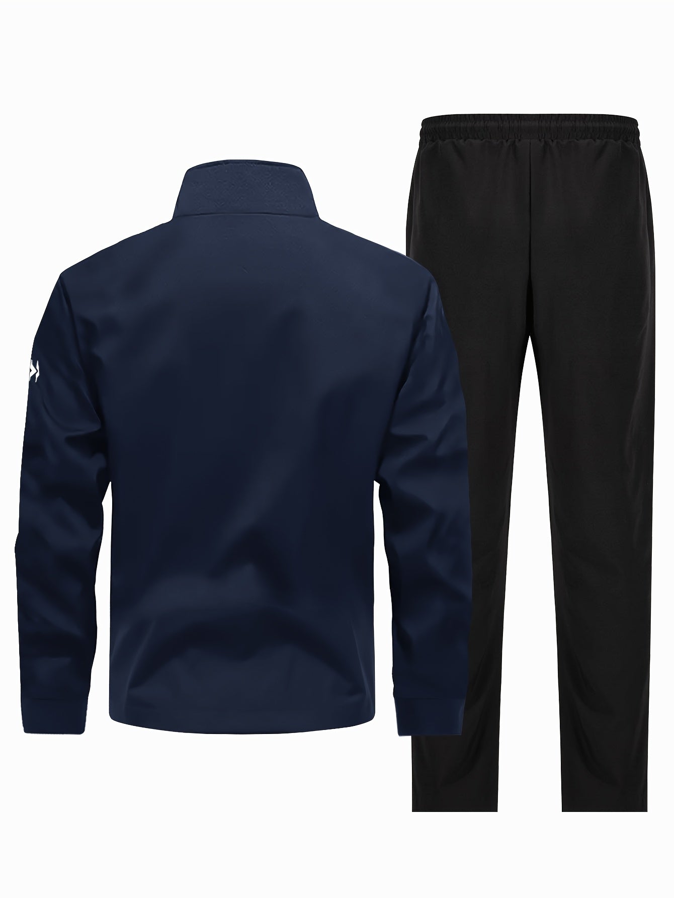 Men'S Casual Sportswear Set - Black Jacket with Zipper Pockets & White Accents, Matching Pants, Perfect for Spring & Fall, Sportswear Outfit|Zippered Jacket|Functional Pockets