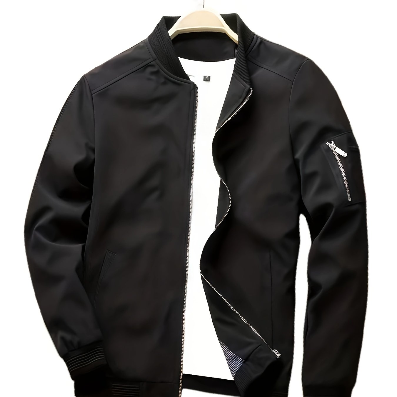 Men'S Casual Bomber Jacket - Maroon Zip-Up Baseball Coat with Black Trim, Long Sleeves, and Front Pockets for Casual Attire, Casual Outerwear | Stylish Casual Jacket | Polyester Lining
