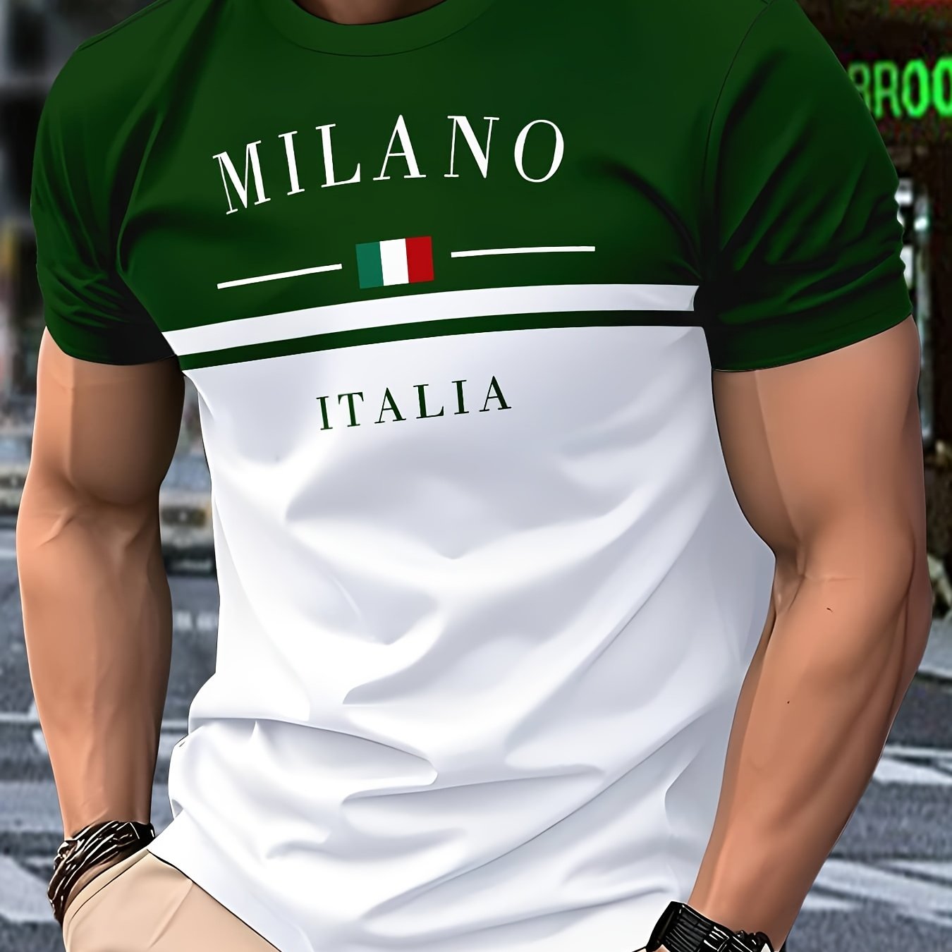 Men's casual short-sleeve round-neck striped polyester knit T-shirt, breathable, 110g/m², slightly stretchy, regular fit, smooth texture, suitable for summer weekend wear