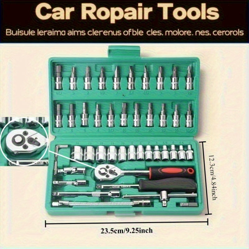Mechanical Tool Set, Multifunctional Car Repair Toolbox, Suitable for Cars, Bicycles, Motorcycles and 1/2" 3/8" SAE & Metric Sizes Universal Wrench Kit Including Tooth Ratchet Wrenches, Household, Garage, Bicycle Trunk Specia