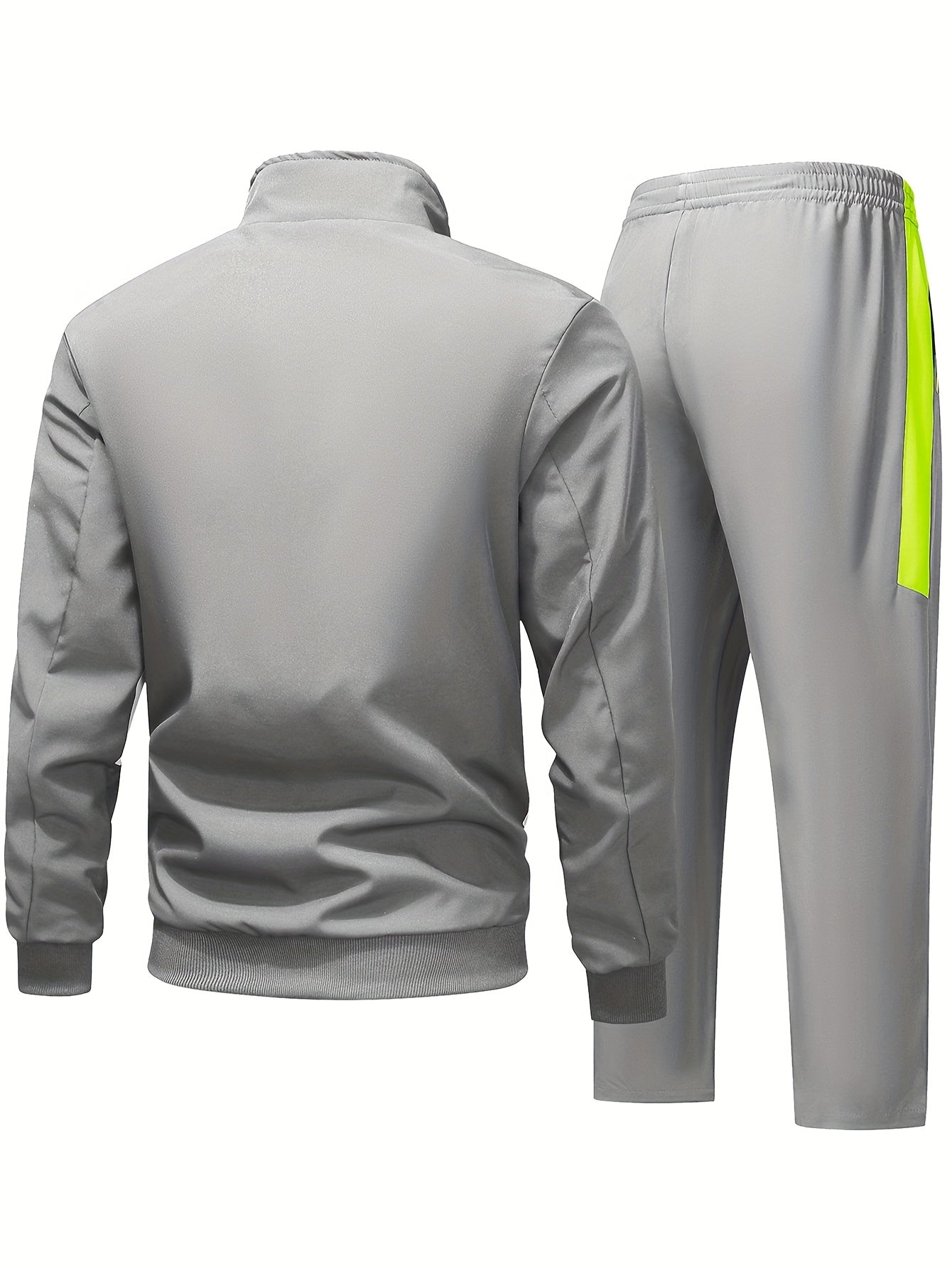 Men's Two-Tone Spliced Jacket and Pants Set in Fluorescent Green with 'Sports' Letter Print, Eye-Catching Fashion Design, Comfortable Soft Fabric, Essential Outfit for Home or Outdoor Wear TZ8030