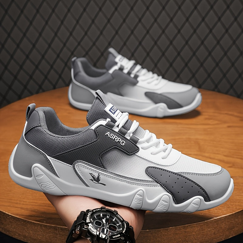 Men's Breathable Low-Top Casual Sneakers - Sporty Lace-Up Walking Shoes with Navy/White/Golden Accents, All-Season Outdoor & Everyday Comfort, Durable Fabric Upper & PVC Sole, Comfortable Footwear, Sleek Shoe Design, Lightwei