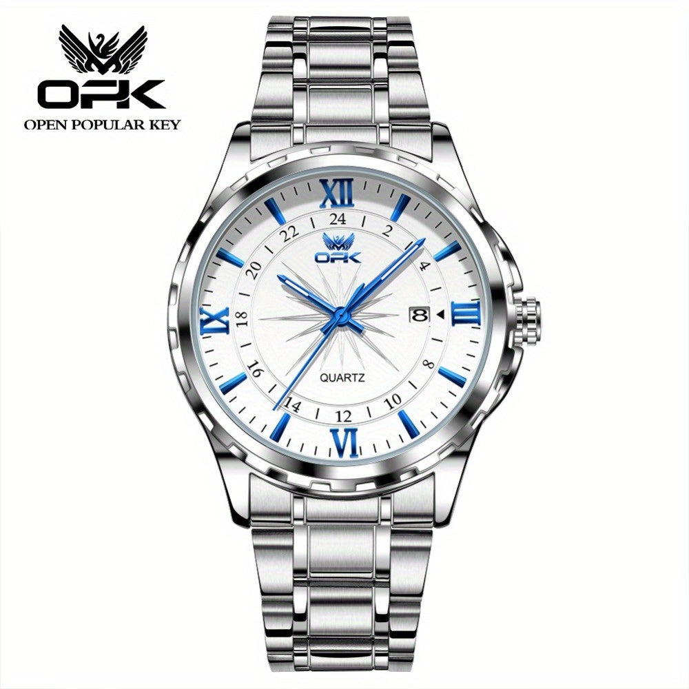 Elegant Luxury Men's Watch with Night Light, Roman Numerals & Date Display - Quartz Movement Stainless Steel Band for Business Casual & Formal Occasions