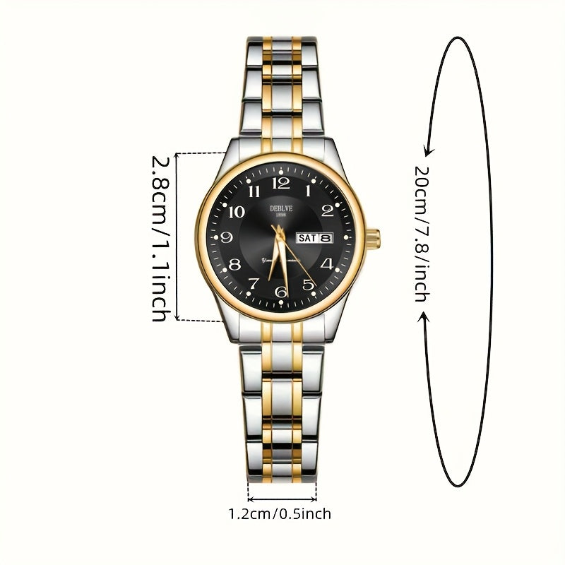 DEBLVE Women'S Ultra-Thin Stainless Steel Quartz Watch - Stylish, Lightweight, IPX7 with Calendar, Luminous Day Display, and Stainless Steel Band - Perfect for Casual Wear, DEBLVE