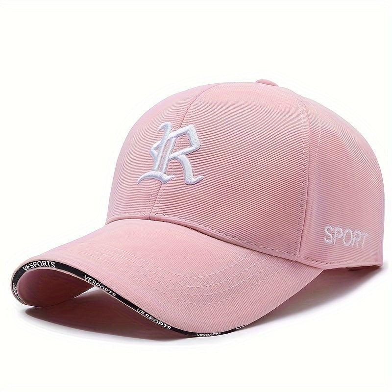 "R" Embroidered Baseball Cap - Sleek Black Dad Hat with Curved Brim, Comfortable & Breathable, Ideal for Outdoor Activities, One Size Fits All