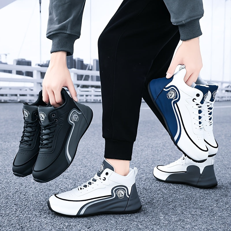 Men'S Fashion Classic Sneakers, Low Top Lace-up Athletic Shoes, Shock Absorbing Breathable Running Shoes, Durable Thick Sole Skateboard Shoes, Solid Color Graphic Design, Round Toe, Faux Upper/Sole, Fabric Inner, EVA Insole f