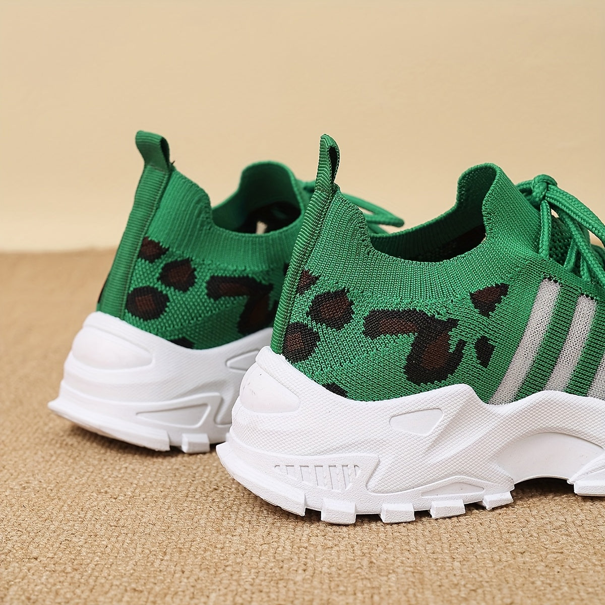 Women's Fashion Leopard Print Lace-Up Sneakers, Breathable Mesh Walking Shoes for Spring/Summer, Lightweight Comfortable Casual Sports Control Footwear with PVC Sole and Microfiber Insole