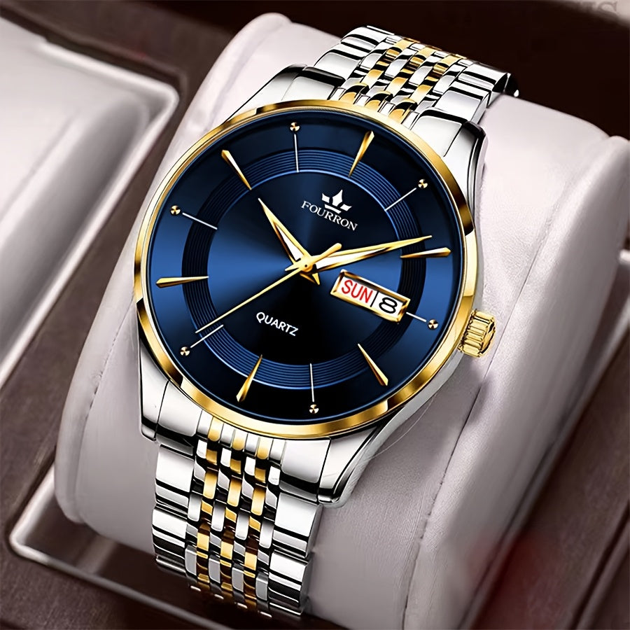 A New Stainless Steel Men's Quartz Watch With A Calendar And Luminous Function, A Fashionable Wristwatch, A Gift For Relatives And Friends' Birthdays Or Holidays, A Brand With An Electronic Movement, A Fully Automatic Busines