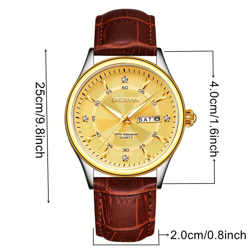 Stainless Steel Men's Quartz Watch with Luminous Hands, Dual Calendar, Date Display & High Quality IPX7 - Golden-Tone Dial, Accents for Business, Casual, Travel - Ideal Birthday Holiday Gift, Business Casual Watch | Sleek Met