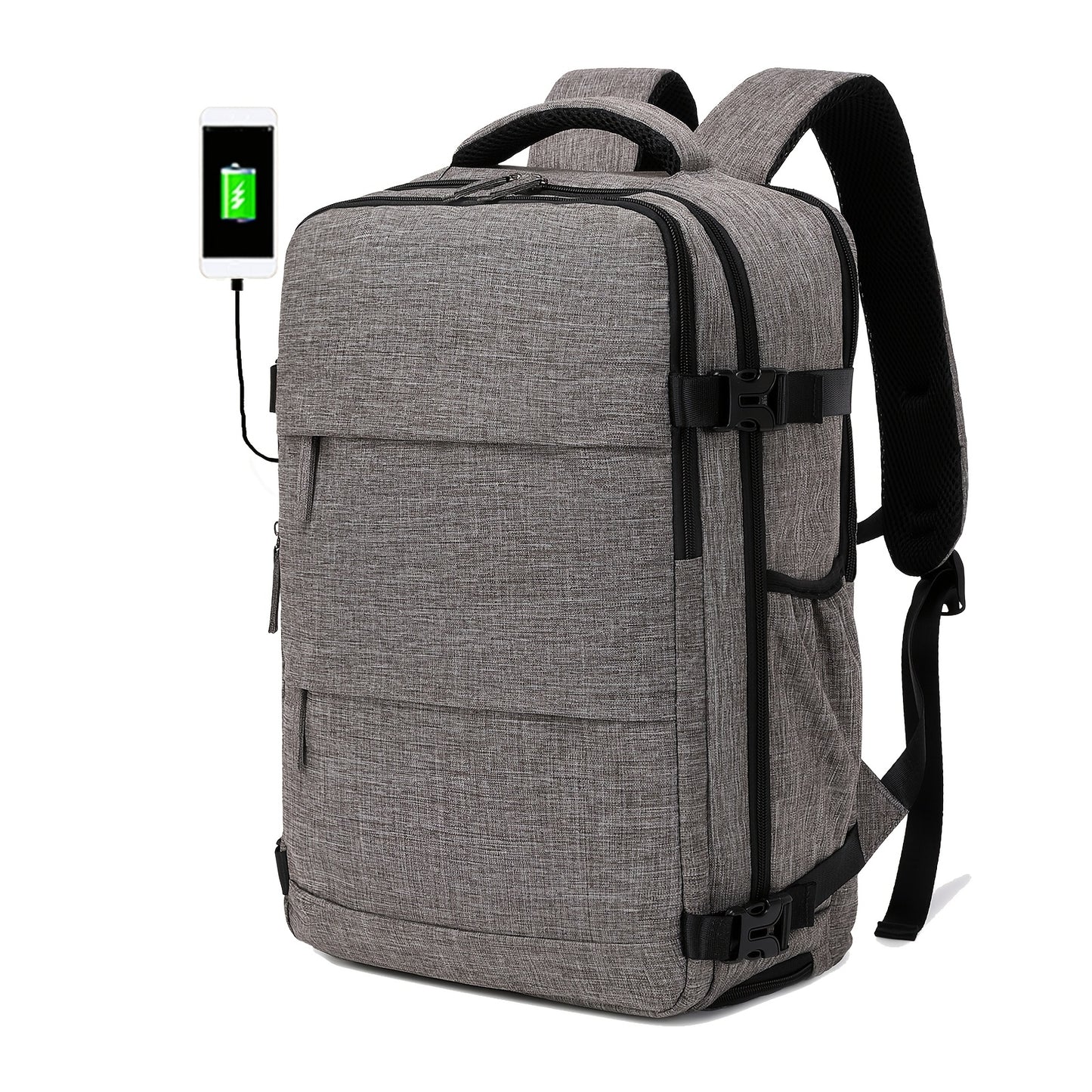 Large Capacity Women'S Travel Backpack with Shoe Compartment, Flight Approved Carry-On, Business Laptop Bag, Polyester Lined, Adjustable Strap, Zipper Closure, Solid White, USB Powered