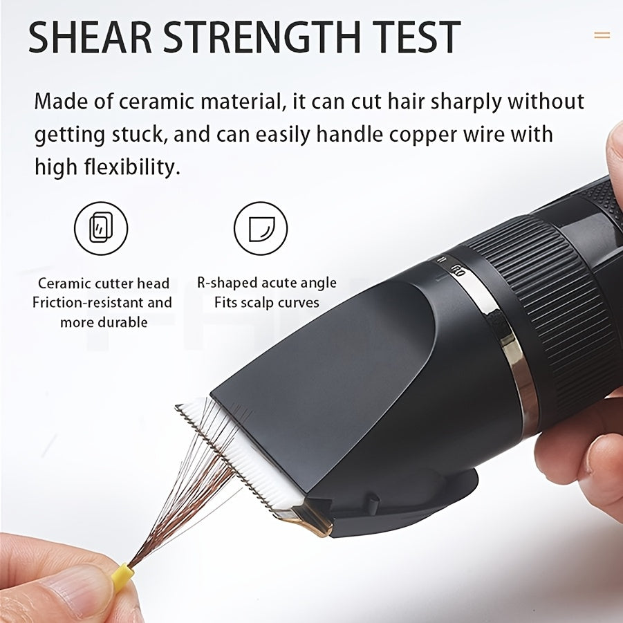 Professional Men's Electric Hair Clipper - Cordless, Adjustable, Rechargeable with LCD Display, USB Charging, for Hair, Face, Beard Trimming - ABS Material