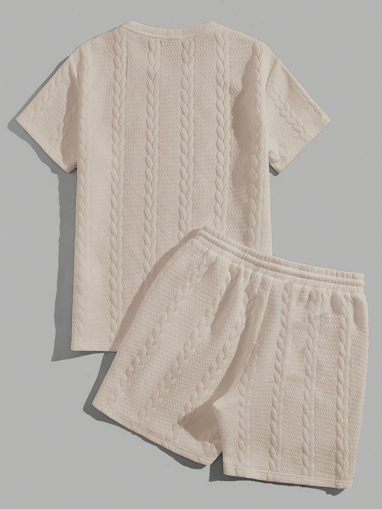 Men'S Casual Short Sleeve T-Shirt and Shorts Set - Knit, Light Gray, Two-Piece, All-Season Comfort, Drawstring Waist, Casual Style, Allseason Comfortwear | Casual Style Set | Knit Texture, Thick