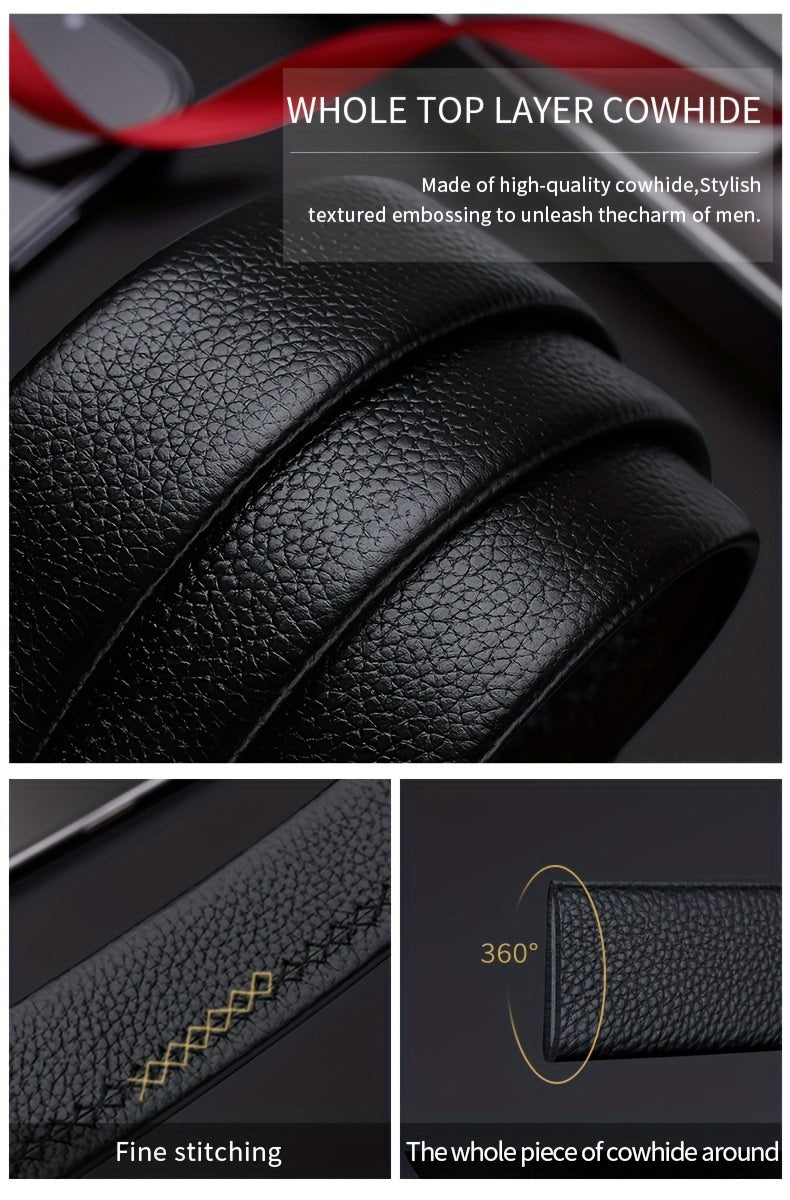 Belt Men's Genuine Leather New Automatic Buckle Pure Cow Leather Belt Business Versatile Young People High-end Trendy Trouser Belt