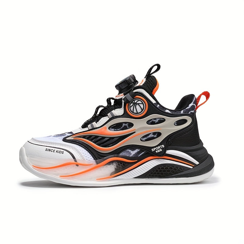 Kids' Trendy Athletic Sneakers - Breathable Running Shoes with Rotating Buckle, Plaid Pattern, Low-Top Design for Boys, All-Season Comfort, Casual Streetwear Sneakers|Trendy Kids' Shoes|Breathable Fabric Uppe